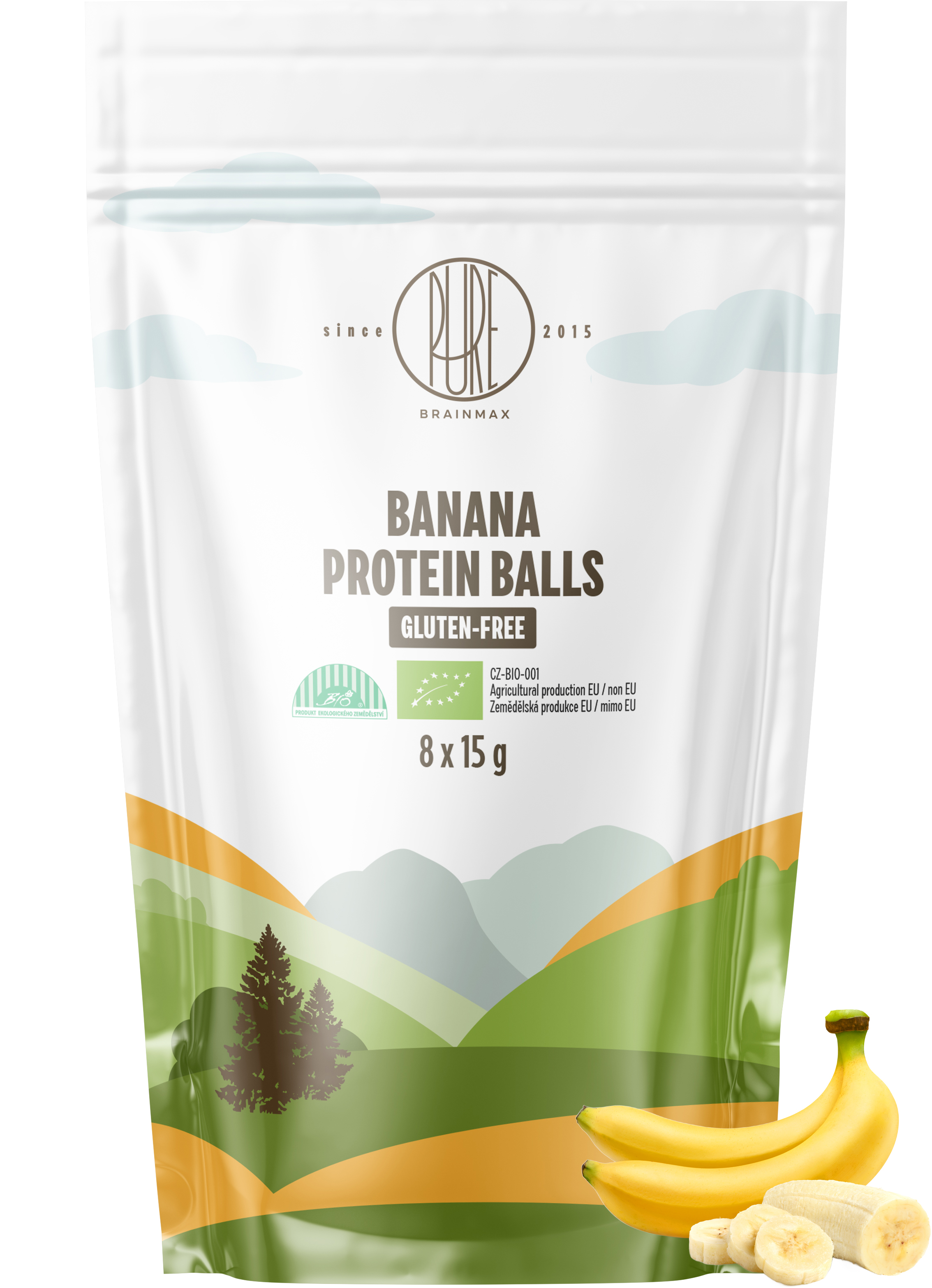 BrainMax Pure Protein Balls Banana, Proteinové kuličky, Banán, BIO, 8 ks Obrázek