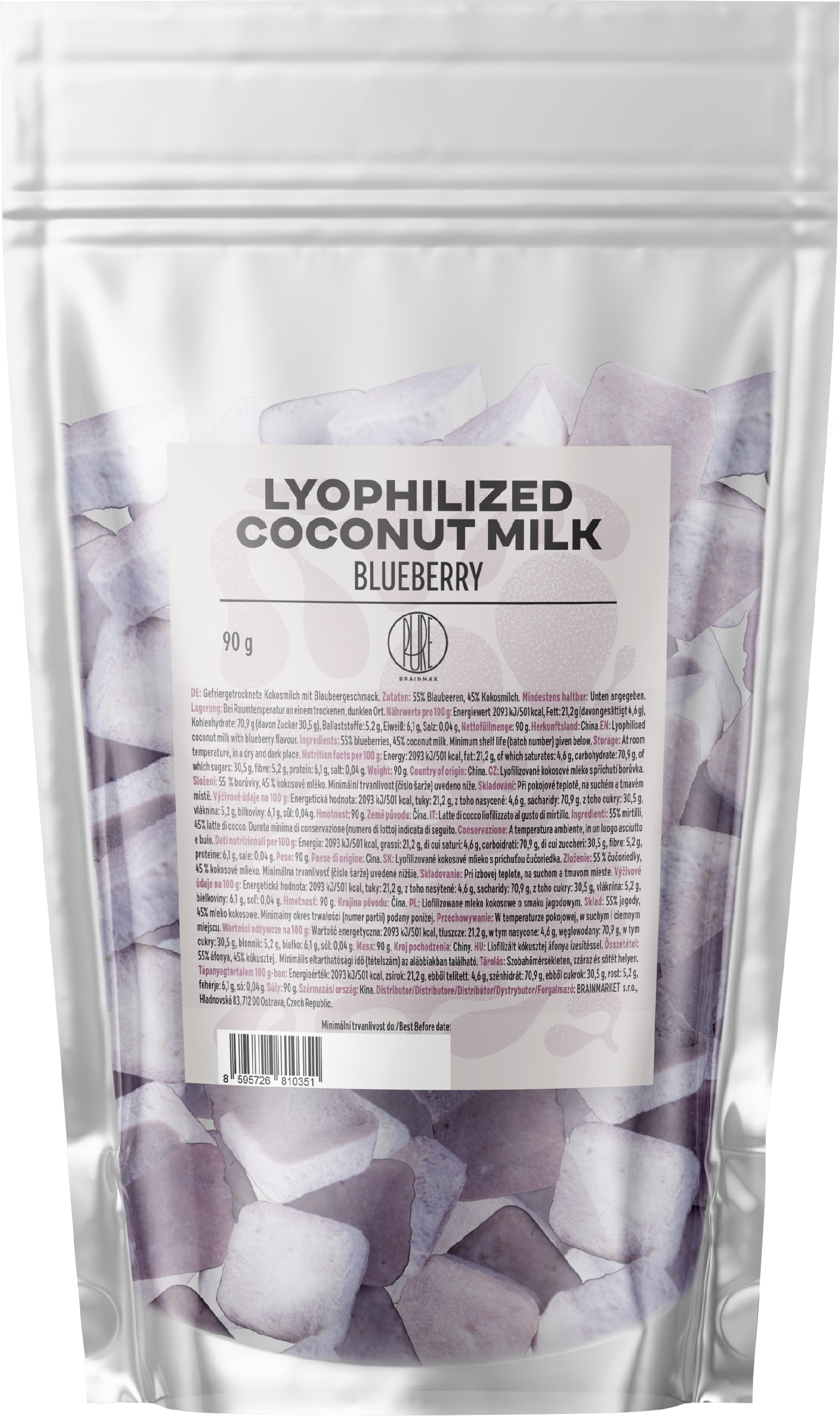 BrainMax Pure Lyofilizované kokosové mléko, borůvka, 90 g Obrázek