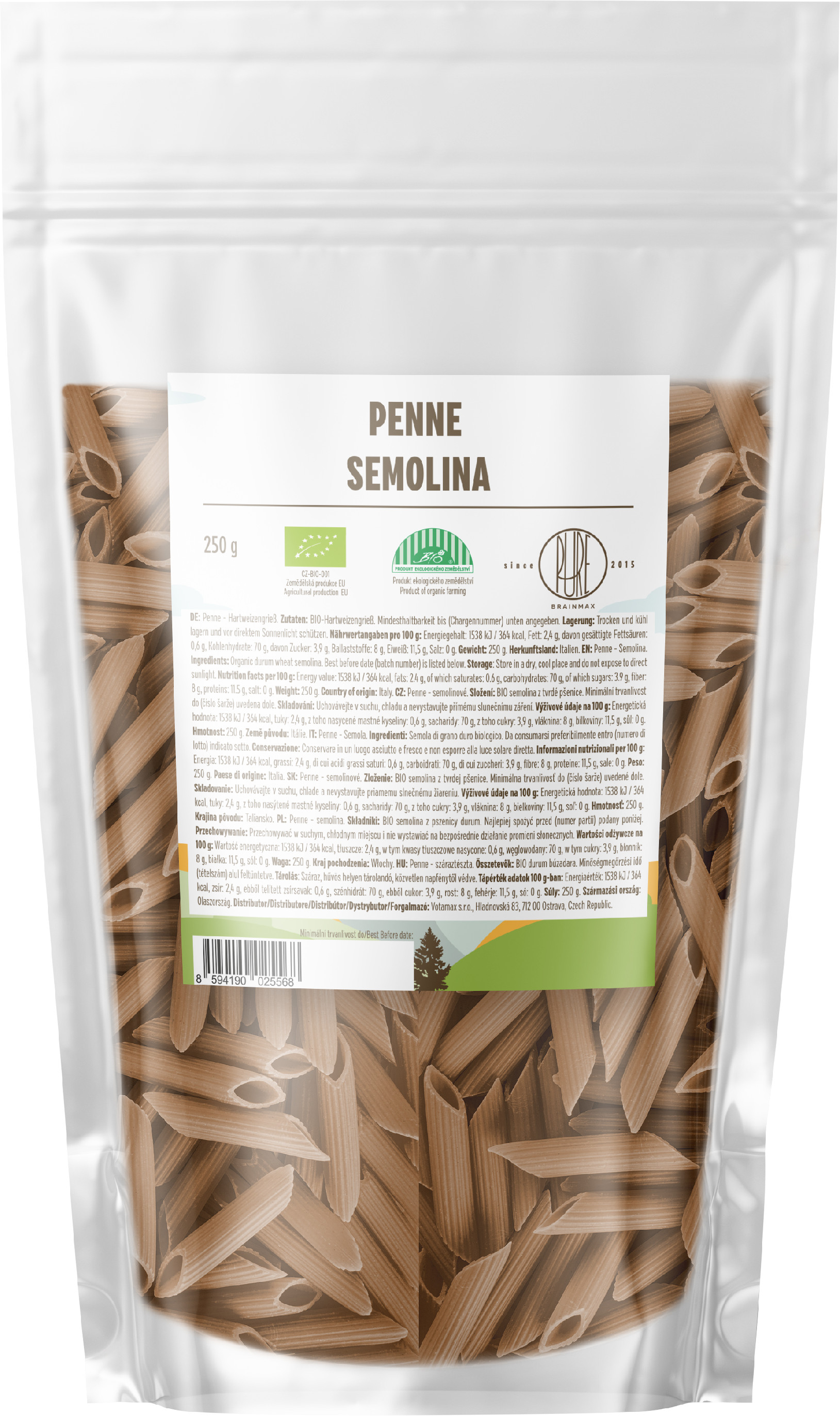 BrainMax Pure Penne semolinové, BIO, 250 g