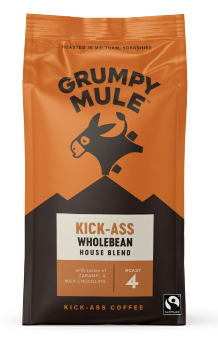 Grumpy Mule Kick-Ass Wholebean Coffee, 100% Arabica, ziarna kawy, organiczne, 200 g