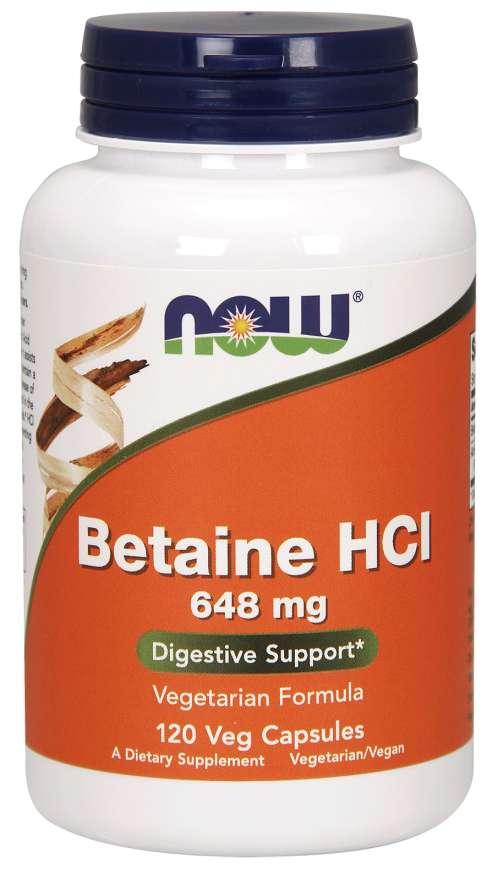 E-shop NOW® Foods NOW Betaine HCl, vegetariánsky, 648 mg, 120 rastlinných kapsúl