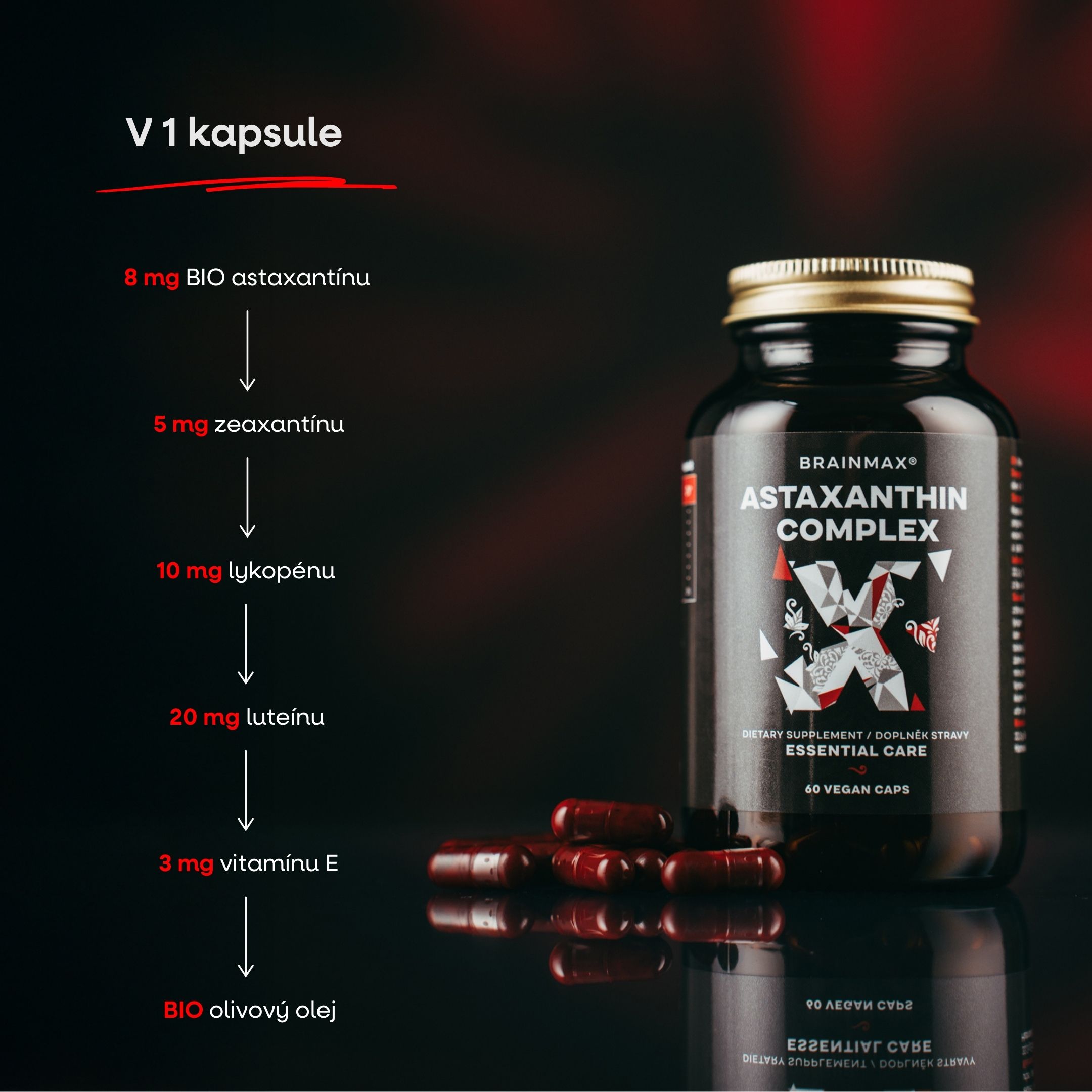 BrainMax Astaxanthin Complex, 60 rostlinných kapslí Obrázek
