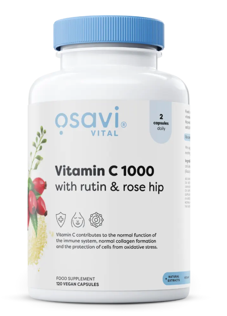Osavi Vitamin C with Rutin a Rose Hip, 1000 mg Vitamín C s Rutinem a Šípkem, 120 vegan kapslí Obrázek