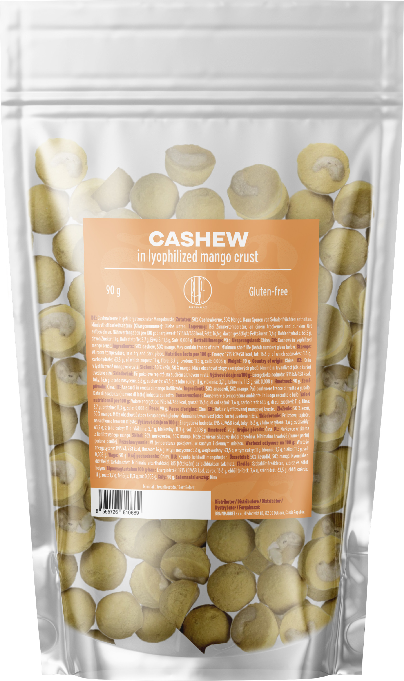 BrainMax Pure Cashews w liofilizowanej skórce z mango, 90 g
