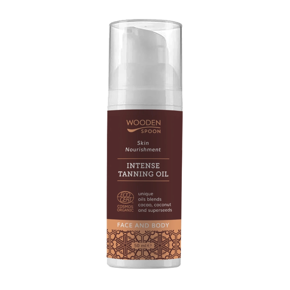 Wooden Spoon Olej pro intenzivní opálení, 50 ml Prírodný opaľovací olej bez UV ochrany. Na rýchle opálenie, hebkú a hydratovanú pokožku.