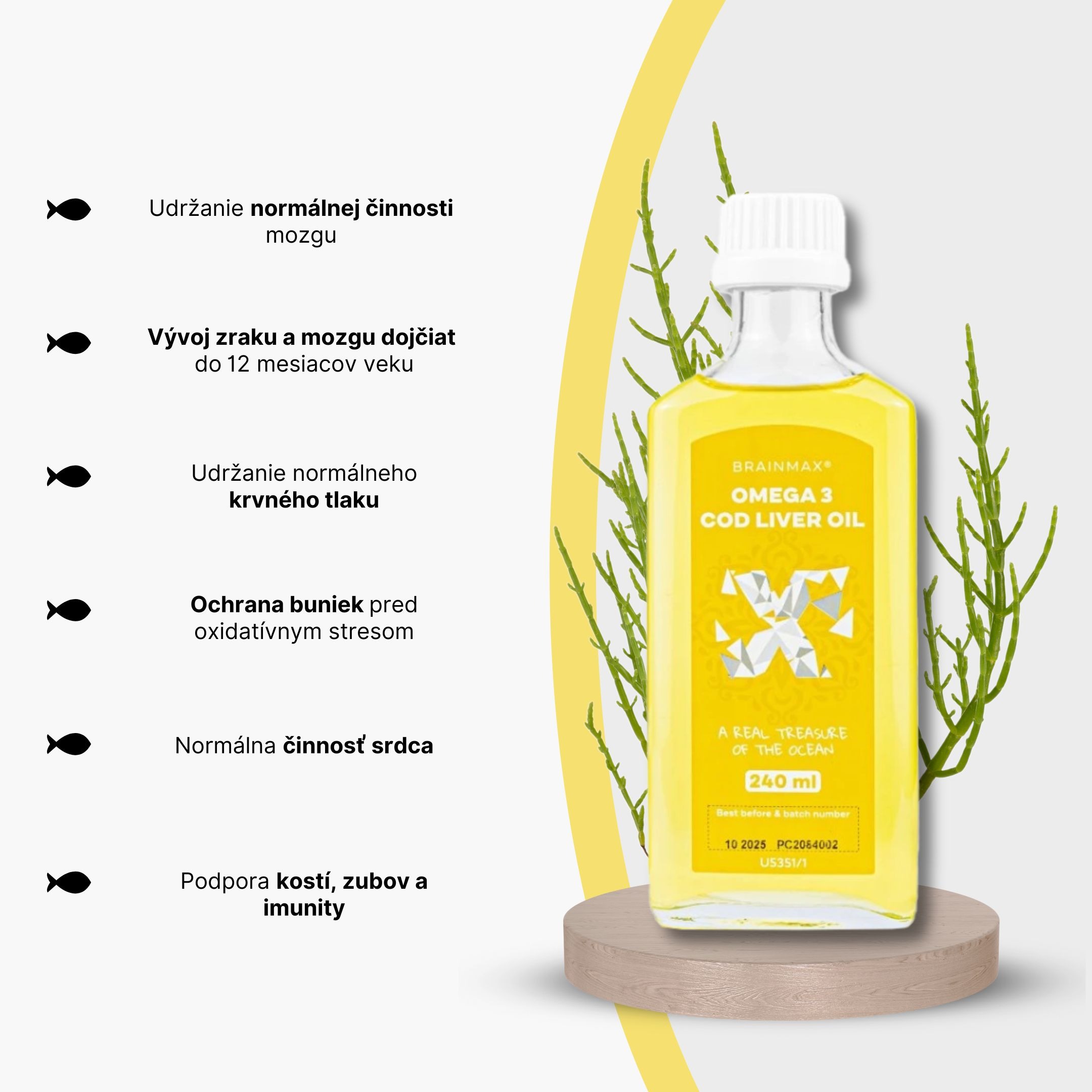 BrainMax Omega 3, Olej z tresčích jater, citrón, 240 ml Obrázek