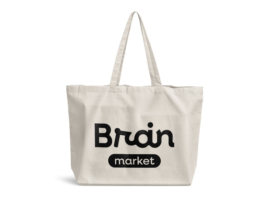 BrainMax BrainMarket plátěná taška z bavlny, černý potisk