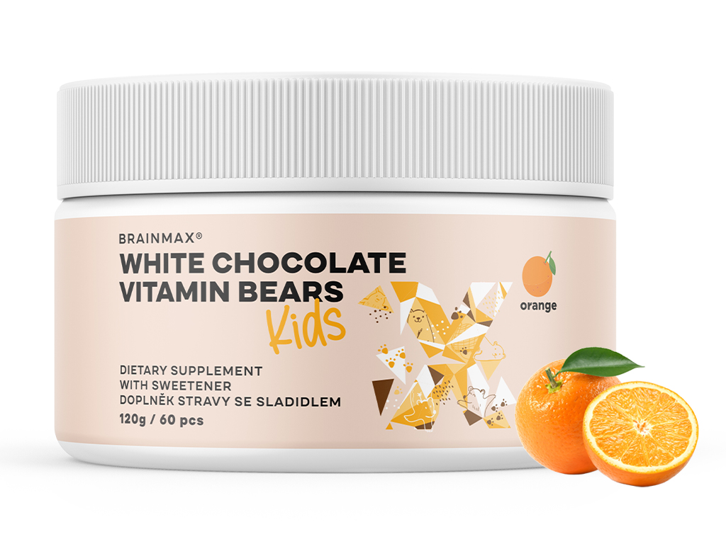 BrainMax KIDS White Chocolate Vitamin Bears, Orange, 120 g (60 ks)