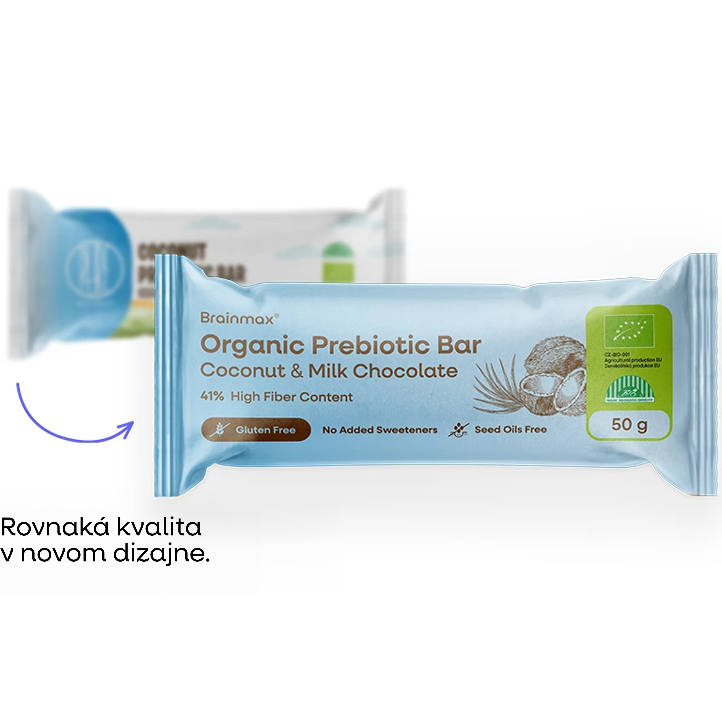 BrainMax® Organic Prebiotic Bar, Coconut & Milk Chocolate, 24 x 50 g