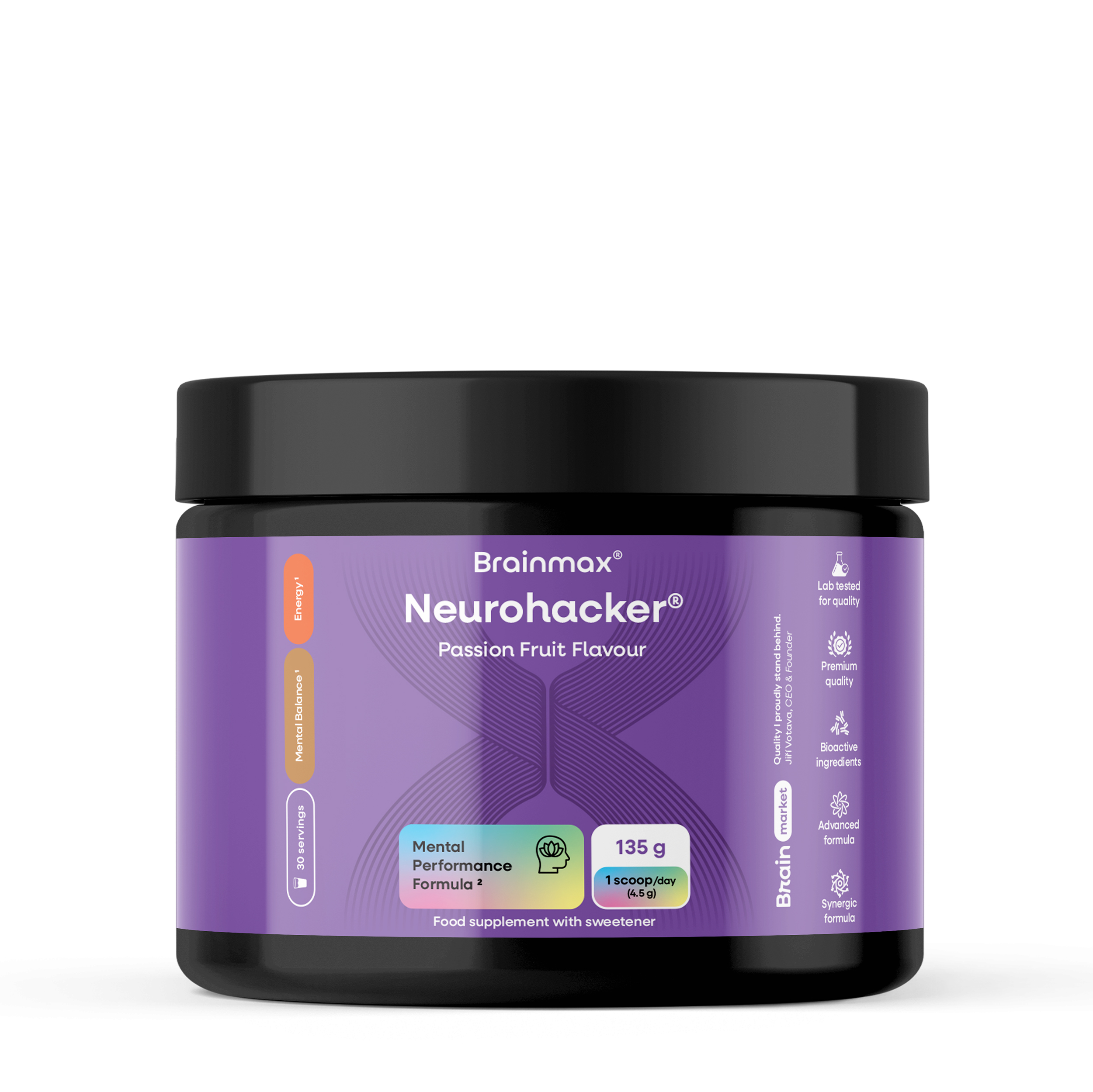 BrainMax Neurohacker® Powder, Passion Fruit, 135 g