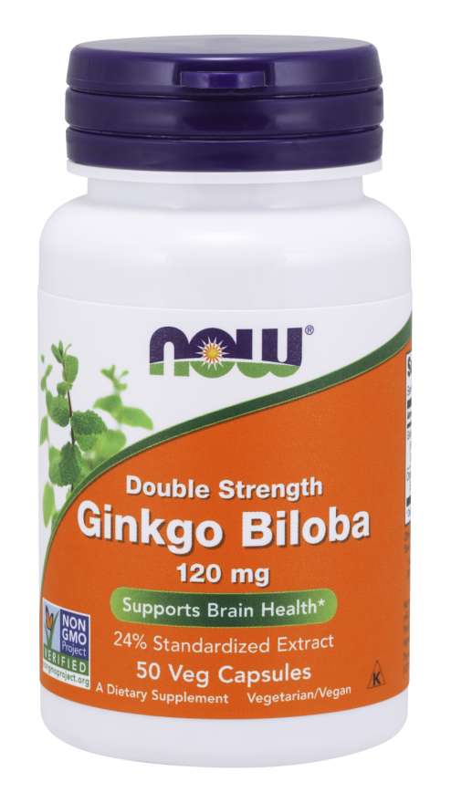NOW® Foods NOW Ginkgo Biloba Double Strenght, 120 mg, 50 rastlinných kapsúl