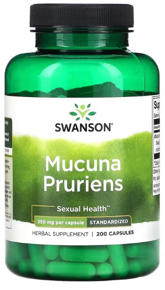 Swanson Mucuna Pruriens Extrakt (Sametové fazole), 350 mg, 200 kapslí Obrázek