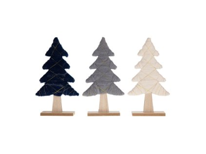 Vianočný stromček textil/drevo biely 19x5x33,5cm