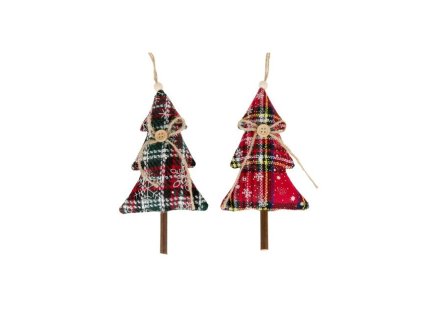 Vianočný stromček kockovaný na zavesenie (textil) 11x3,5x19 cm