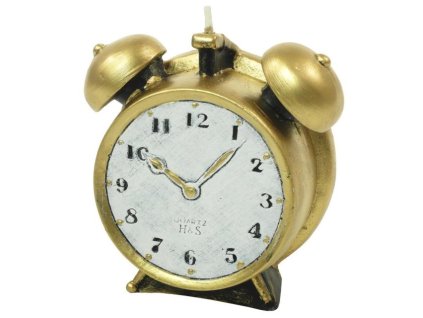 Sviečka v tvare budíka zlatá 11 x 13 x 6cm