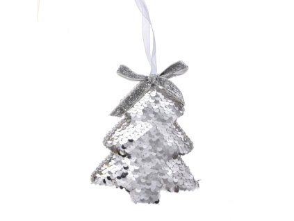 Vianočný stromček na zavesenie strieborný 2x10 cm