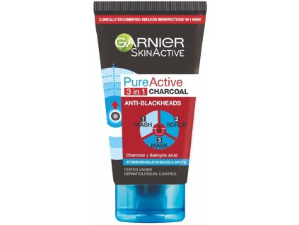 Garnier Pure Active čierna maska na tvár na čierne bodky s aktivným uhlím 3v1 150ml