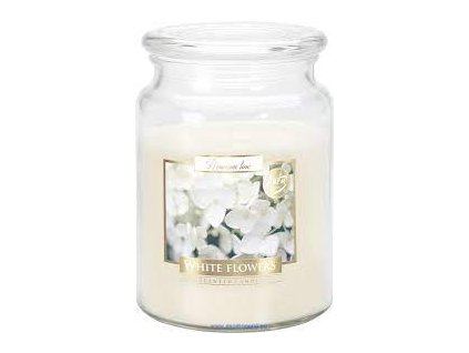 Bispol  White Flowers  Maxi sviečka v skle s viečkom 500 g