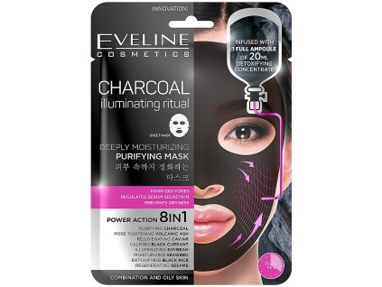 Eveline Cosmetics Eveline Charcoal Hĺbkovo čistiaca hydratačná pleťová maska s aktívnym čiernym uhlím 8v1 20 ml