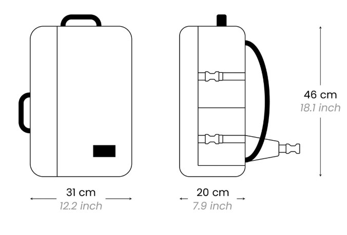 CabinZero Classic Pro 32 l – Rozměrový nákres