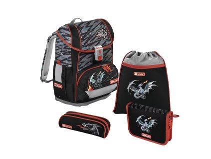 Školní aktovka LIGHT 2 pro prvňáčky - 4-dílný set, Step by Step Ohnivý drak, certifikát AGR + PowerBanka nebo pouzdro zdarma