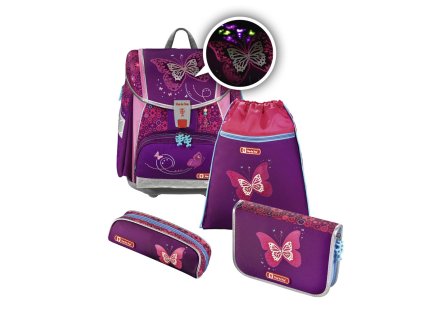 Školní aktovka - 4-dílný set, Step by Step Flash blikačka Třpytivý motýl, certifikát AGR + PowerBanka nebo brašna zdarma