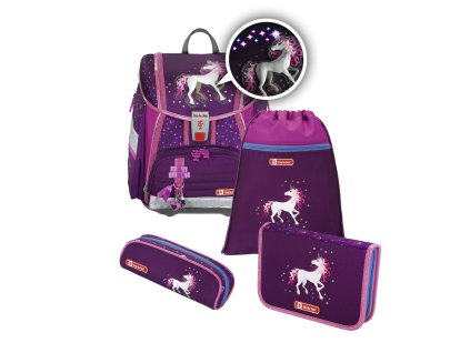 Školní aktovka - 4-dílný set, Step by Step Flash blikačka Jednorožec, certifikát AGR + PowerBanka nebo pouzdro zdarma
