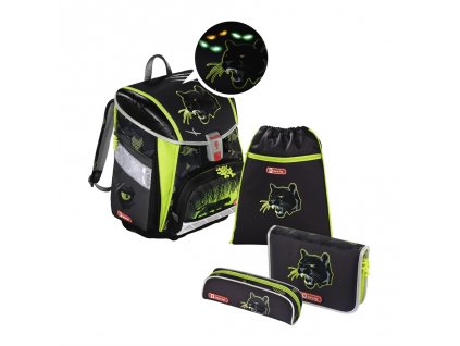 Školní aktovka - 4-dílný set, Step by Step Flash blikačka Černý panter, certifikát AGR + PowerBanka nebo pouzdro zdarma