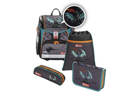 Školní aktovka - 4-dílný set, Step by Step Flash blikačka Drak, certifikát AGR + Pouzdro zdarma