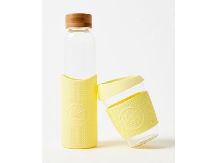 Neon Kactus Skleněná láhev s rukávem, 550 ml žlutá