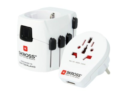 SKROSS cestovní adaptér SKROSS PRO World and USB, 6,3A max., uzemněný, vč. univerzální USB nabíječky, pro celý svět
