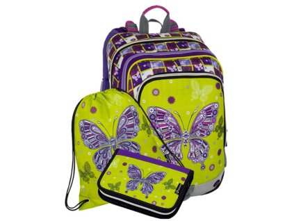 Dívčí batoh v setu BAGMASTER Malý SET ALFA 8 A green/violet/pink + Pouzdro zdarma