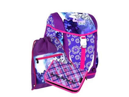 Dívčí školní aktovka-batoh s jednorožcem Bagmaster Malý SET POLO 6 A violet/pink + Pouzdro zdarma