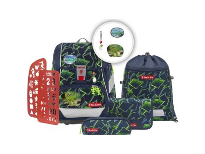 Step by Step Školní aktovka/batoh 2V1 pro prvňáčky – 6dílný set Divoký T-Rex Taro, certifikát AGR  + Blikačka Step by Step jako dárek