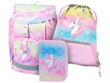 BAAGL SET 3 Airy Rainbow Unicorn: aktovka, penál, sáček