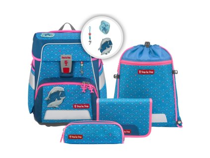 Step by Step Školní aktovka Space pro prvňáčky - 5-dílný set - Dolphin Pippa + Blikačka Step by Step jako dárek