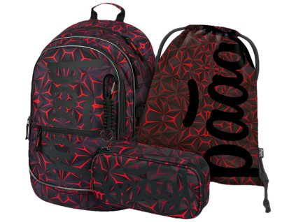 BAAGL 3 SET Core Red Polygon: batoh, penál, sáček
