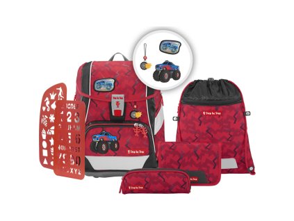 Step by Step Školní aktovka/batoh 2IN1 PLUS pro prvňáčky – 6dílný set - Monster Truck Rocky + Blikačka Step by Step jako dárek