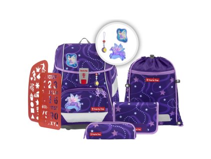 Step by Step Školní aktovka/batoh 2IN1 PLUS pro prvňáčky – 6dílný set - Pegasus Emily + Blikačka Step by Step jako dárek
