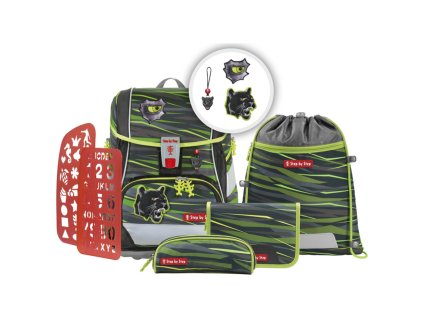 Step by Step  Školní aktovka/batoh 2IN1 PLUS pro prvňáčky – 6dílný set - Wild CAT Chiko  + Blikačka Step by Step jako dárek