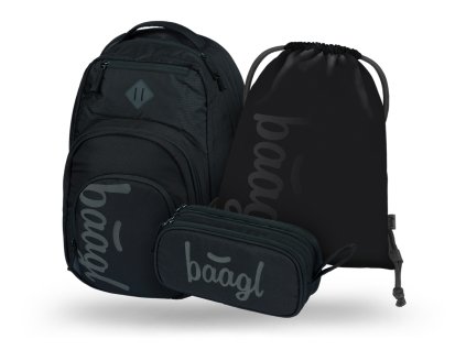 BAAGL 3 SET Coolmate Black: batoh, penál, sáček
