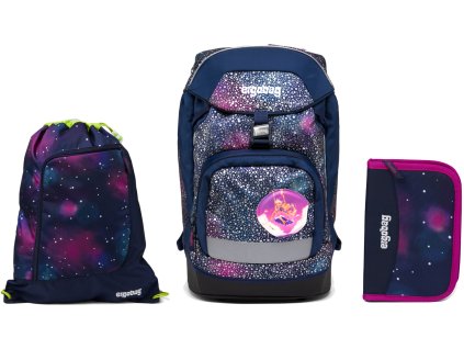 Ergobag Prime set batoh + sáček + pouzdro - Fialový reflexní