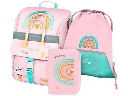 BAAGL 3 SET Zippy Duha růžový: aktovka, penál, sáček