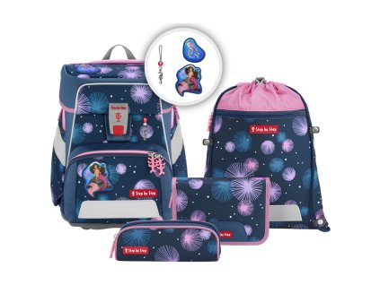 Step by Step Školní aktovka Space pro prvňáčky - 5-dílný set - Mermaid Delia + Blikačka Step by Step jako dárek