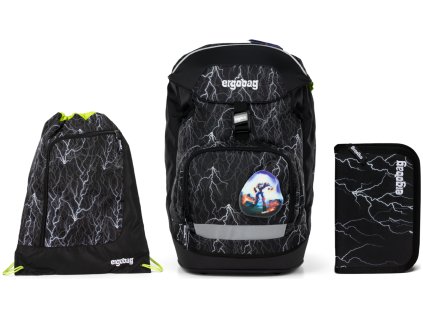Ergobag Prime set batoh + sáček + pouzdro - Black reflexní 2025