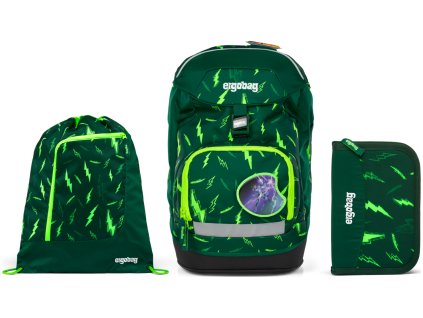 Ergobag Prime set batoh + sáček + pouzdro - Fluo blesk