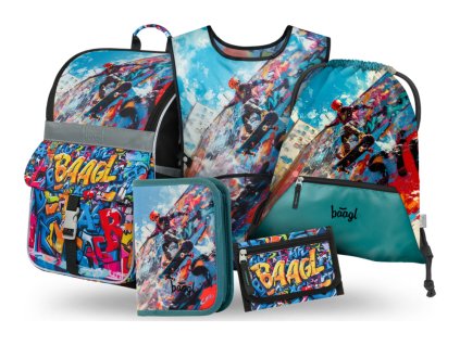 BAAGL SET 5 Zippy Skatepark: aktovka, penál, sáček, zástěra, peněženka