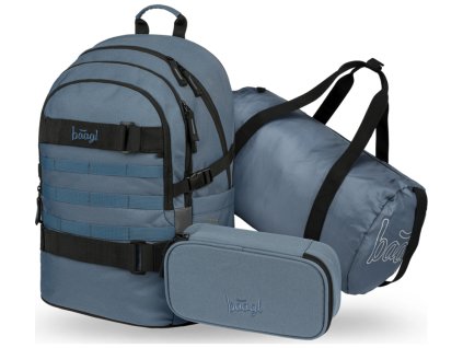 BAAGL SET 3 Skate Dust Blue: batoh, penál, sportovní taška