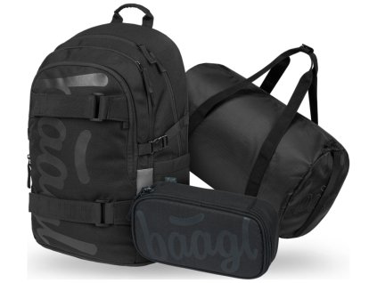 BAAGL SET 3 Skate Uni černá: batoh, penál, sportovní taška