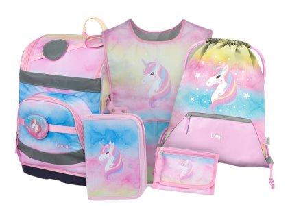 BAAGL SET 5 Zippy Plus Rainbow Unicorn: aktovka, penál, sáček, zástěra, peněženka